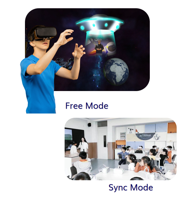 Under sync mode, you can control what your audience see in their VR/AR headsets. And under free mode, your audience can explore by themselves.